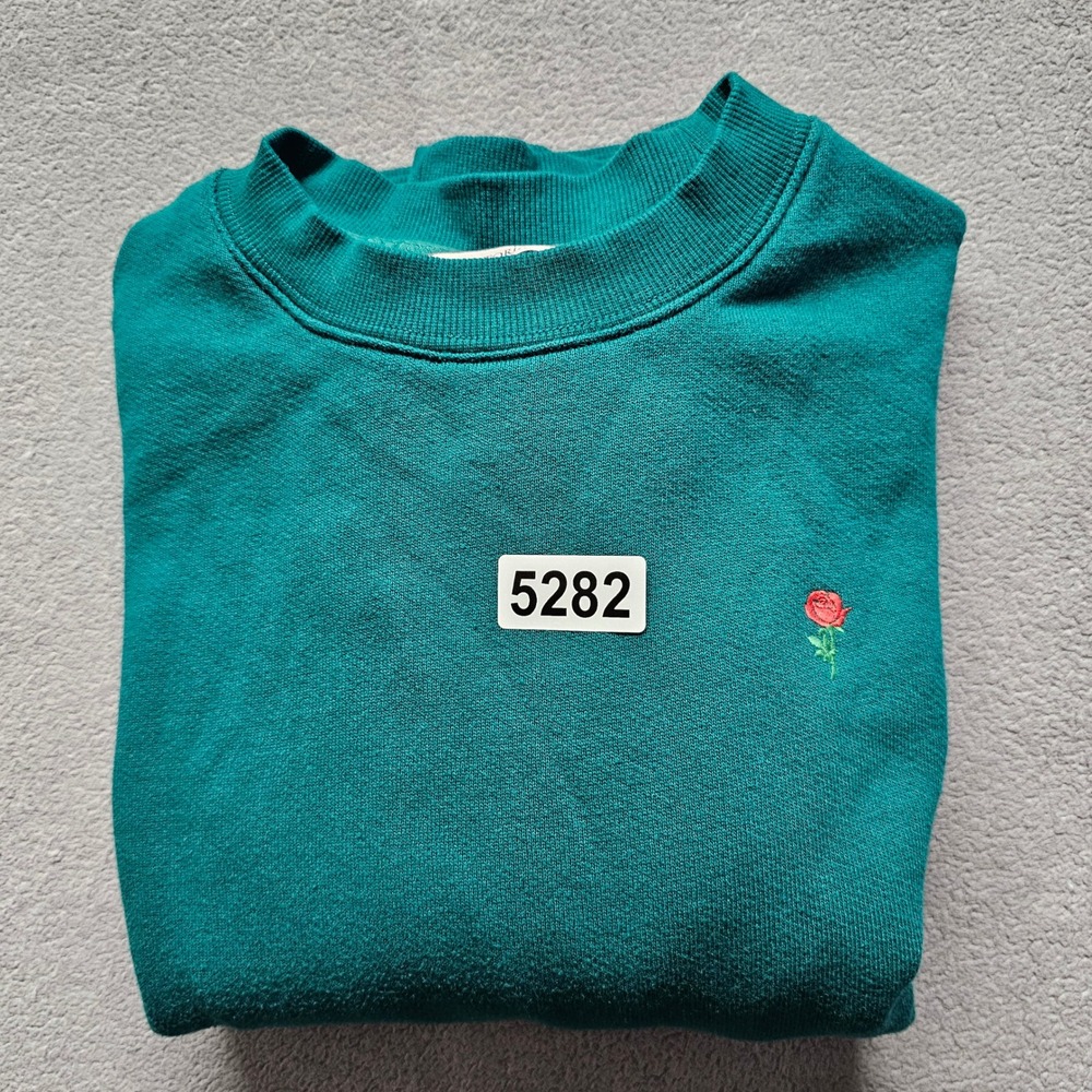 Victoria's Secret Rose Crewneck Sweatshirt Womens S Teal Green Fleece Pullover - Picture 6 of 10